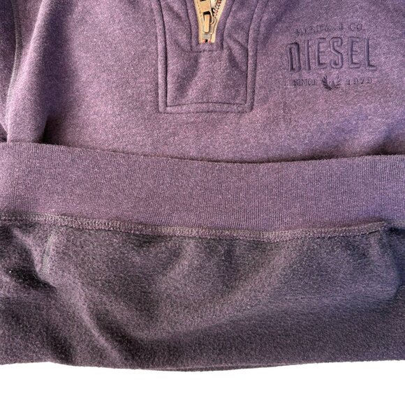 Diesel Half Zip Hoodie L Dark Plum Purple Embroidered Logo Kangaroo Pocket - Picture 8 of 12